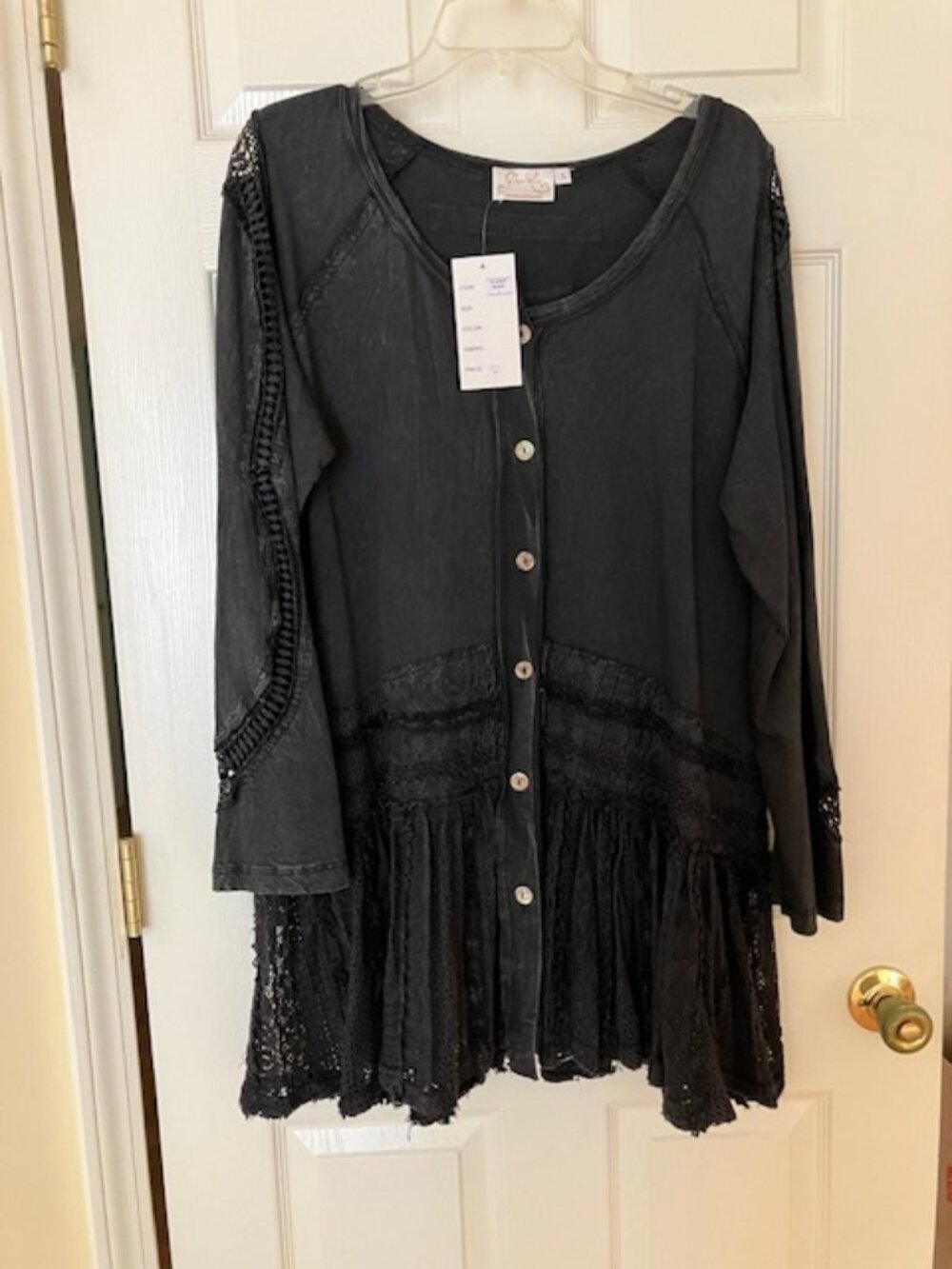 Black Lace Knit Cotton Tunic Dress by Paper Lace, Size L